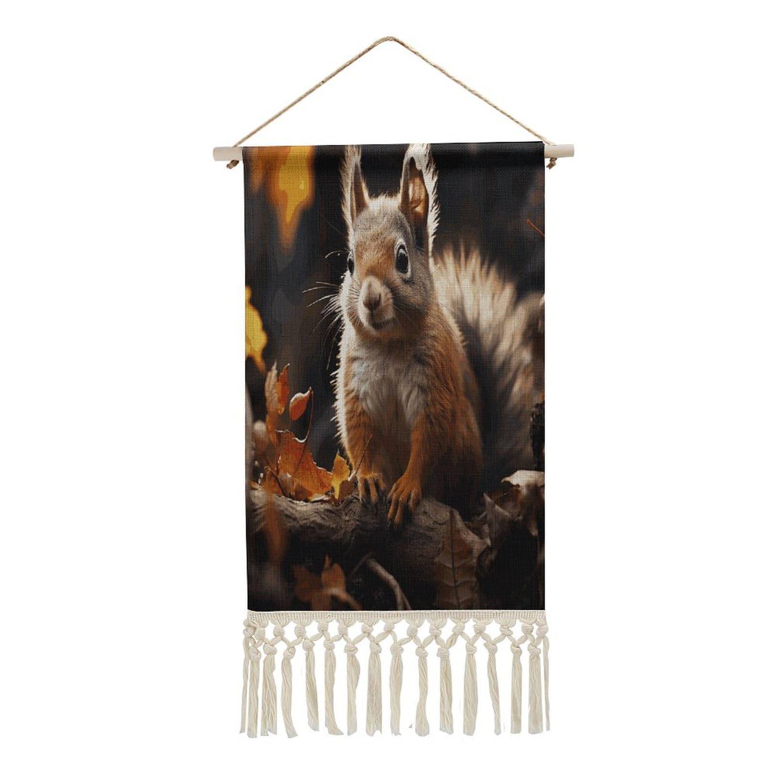 Adfgyerh Style Squirrel In The Woods Tapestry With Tassels Cotton And Linen Hanging Posters, Wall Art For Travel Gift, Wall Tapestry For Office Home Decor Bedroom Living Room Decor