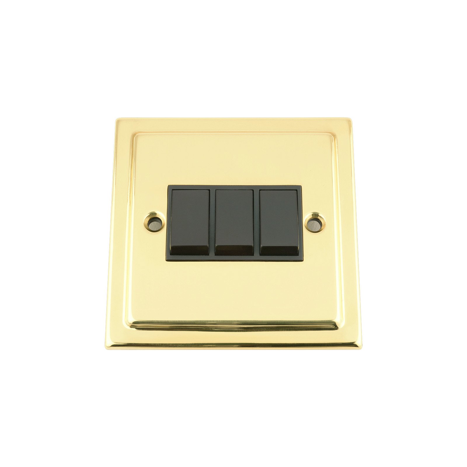 A5 Products Light/Black Switch 3 Gang - Victorian Polished Brass - Insert Plastic Switch - 10 Amp Triple 3 Gang 2 Way