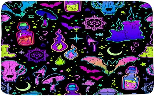 GCTNBJL Tapete de baño de Halloween con diseño de calavera de bruja, murciélago espeluznante, alquimia gótica, tablero de ouija mágica, hongo de