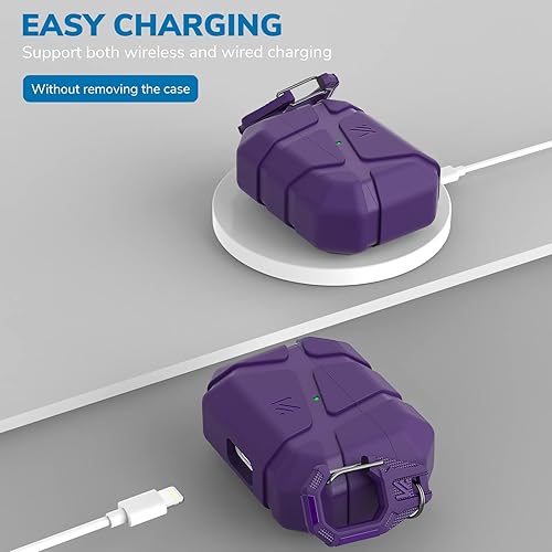 Miniatura 3 de KMMIN Compatible con AirPods Pro, funda protectora resistente a prueba de golpes, funda militar Airpods Pro con llavero para Airpod Pro 2019, morado