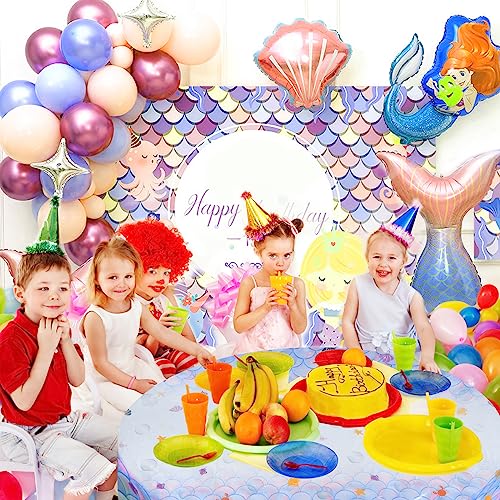 Image of 3 Pcs Baby Shower Tablecloth，Baby Shower Round Tablecloth，Mermaid Party Decoration Table Covers，Plastic Tables Cover for Baby Shower Party Compatible for a 70inch Round Table
