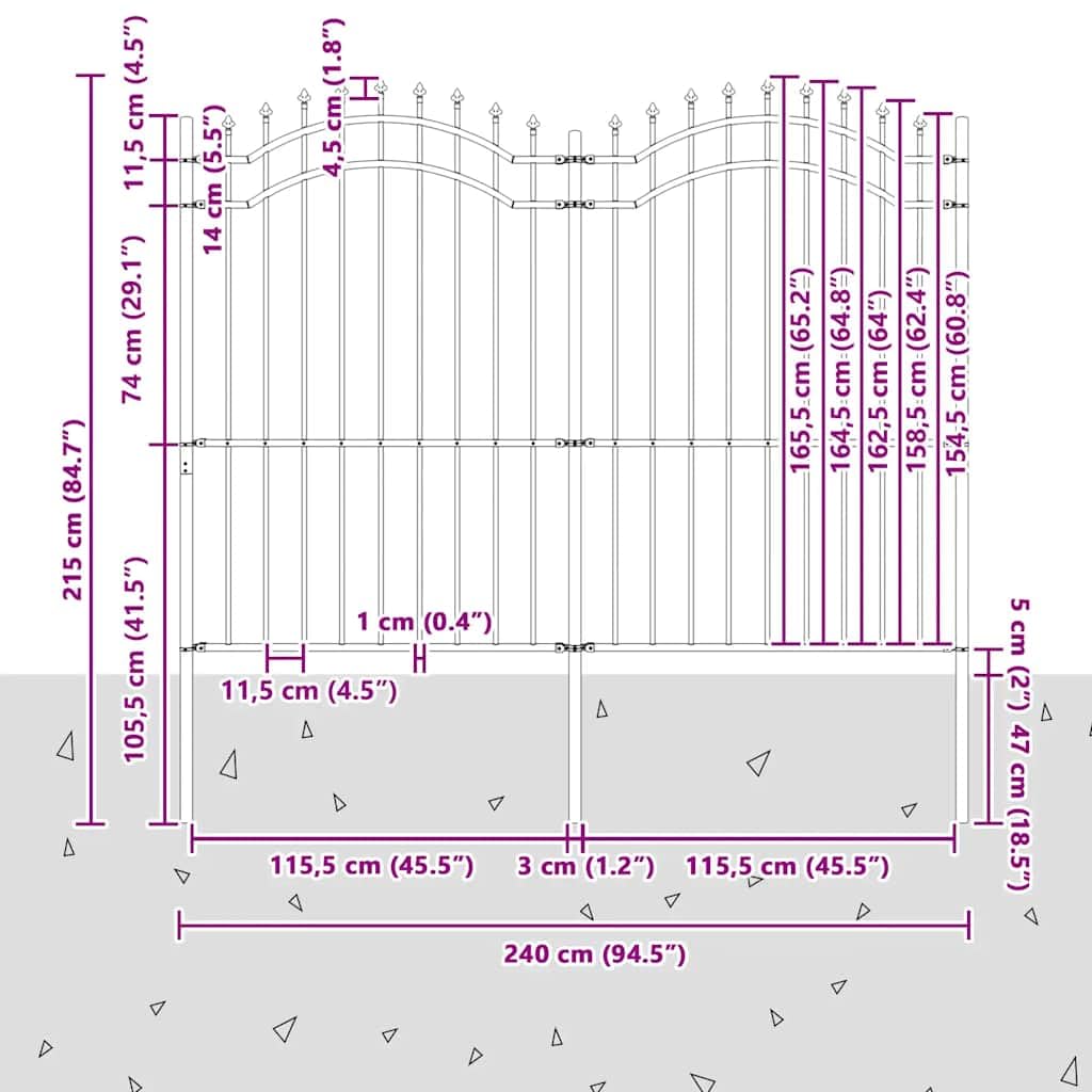 vidaXL Recinzione da Giardino Woerden con Punta a Lancia Nera 240x175 cm in Acciaio