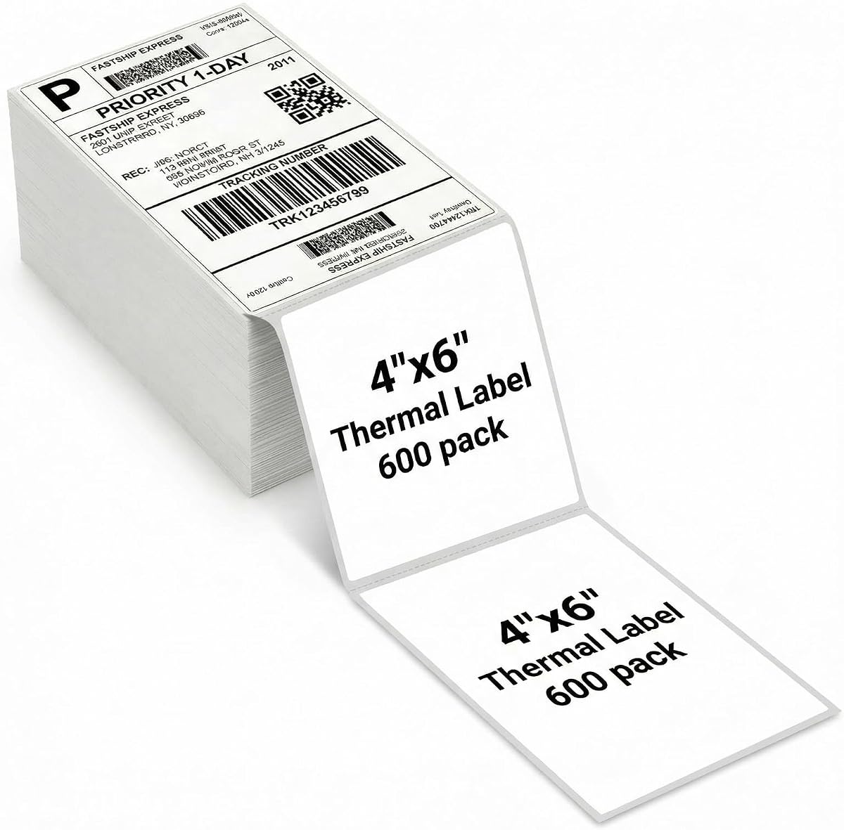 Thermal Direct Shipping Label - 4x6 Inches - 600 Sheets Fanfold Perforated 1 Stack - Waterproof - Compatible with Zebra Rollo Brother Printers - Commercial Grade