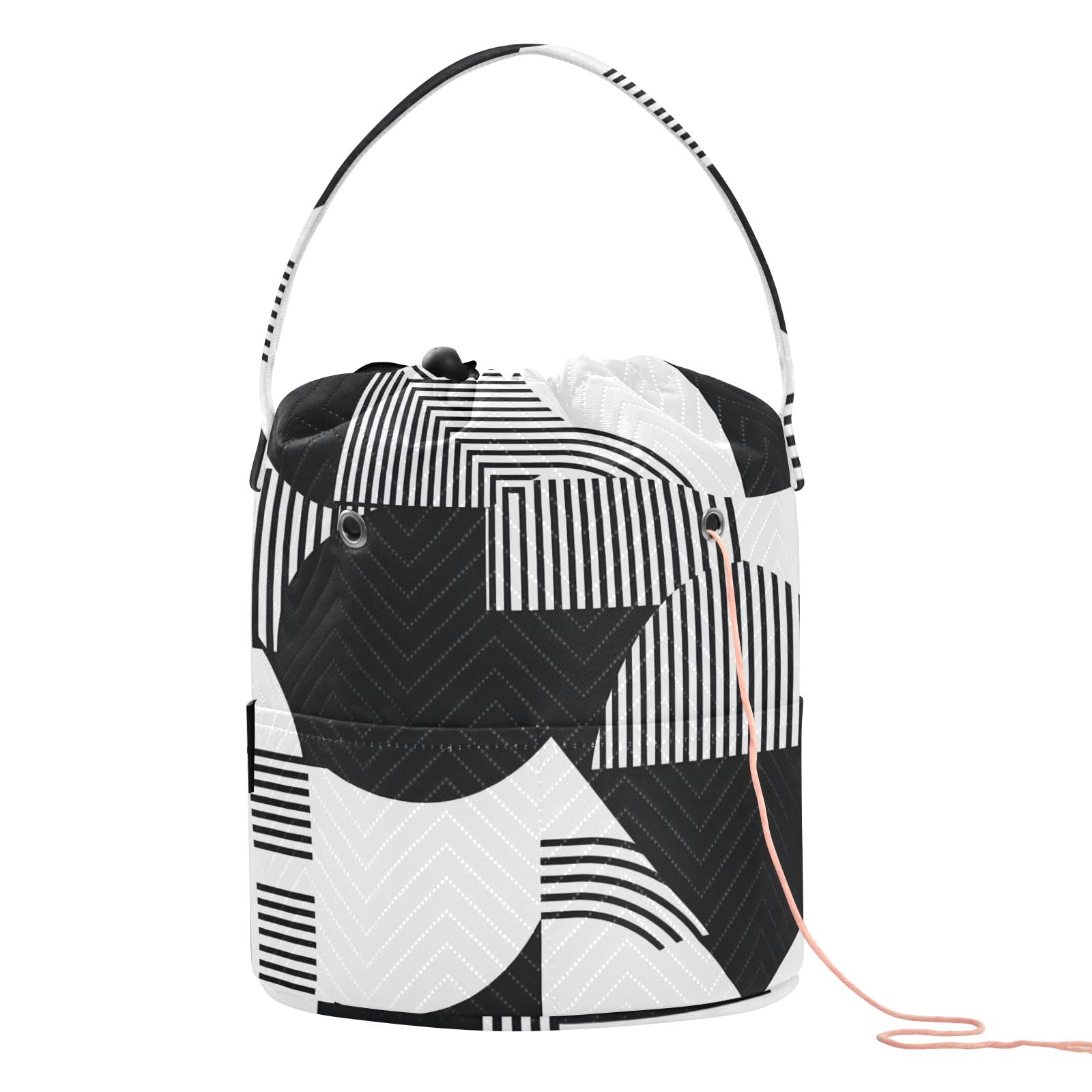 Yarn Storage Bag Small Crochet Bag Knitting Bag Organizer Black White Line Yarn Bags for Crocheting Basket