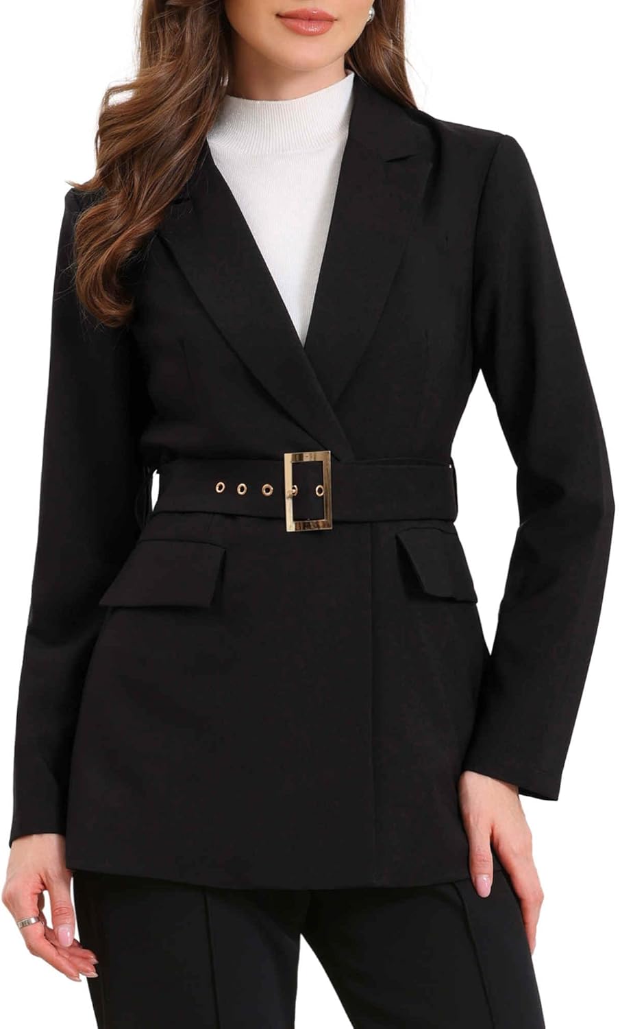 Allegra K Blazers for Women Business Casual Long Sleeve Office Work Belted Long Blazer Suit Jacket