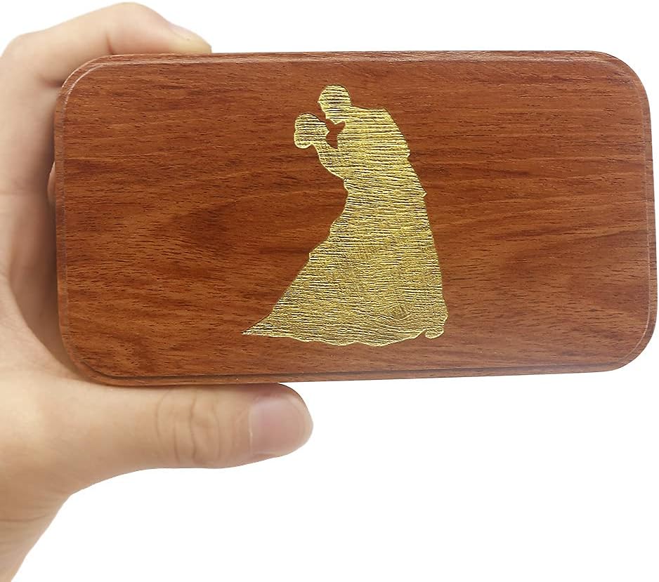 SOFTALK Vintage Wood Ring Jewelry Box Musical Boxs Gifts for Proposal Engagement Wedding Christmas Birthday Valentine's Day (Creative Rosewood Wood, Tune ; Rainbow Connection)