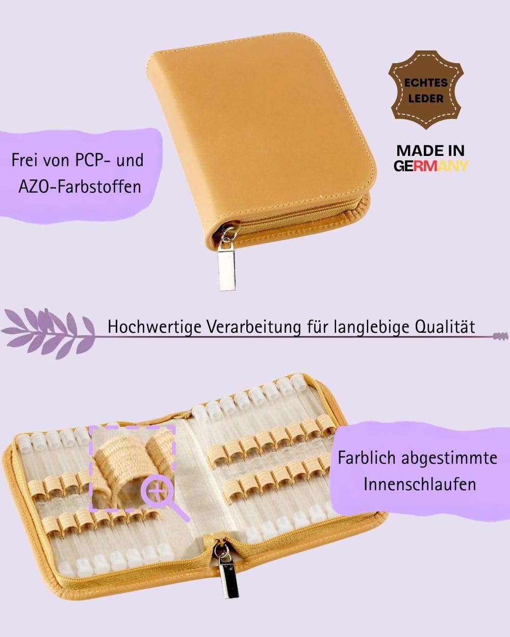 Homöopathie Taschenapotheke Klassik mit 30 Klargläsern mit UV-Schutz für Globuli (Leder natur)