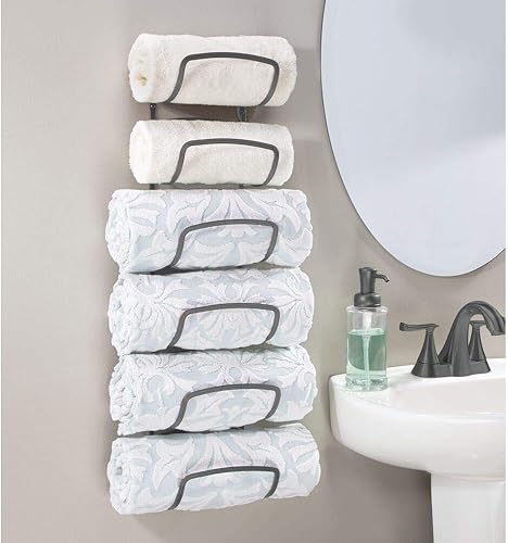 Miniatura 2 de mDesign Toallero moderno y decorativo de seis niveles para baño, soporte y organizador, para montar en la pared, para almacenamiento de toallas de