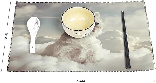 Miniatura 2 de Terrier Dog Angel - Juego de 6 manteles individuales resistentes lavables para decoración de mesa de cena y fiesta