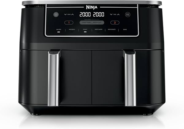 Freidora de Aire Ninja Foodi, 10 Qt DualZone, 6 en 1, Negro, DZ302 | Freír al aire, asar, rostizar, mantener caliente, deshidratar, hornear, 2 cestas de 5 Qt, para 8 lbs de alitas