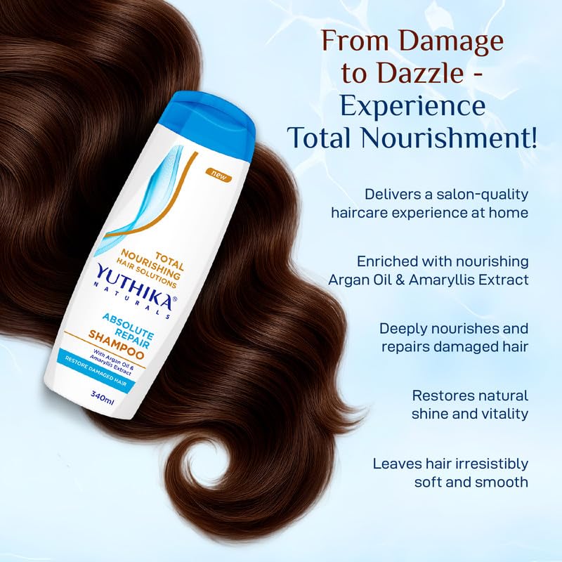 Yuthika Absolute Repair Shampoo For Damaged Hair 340ml |Total Nourishing Shampoo For Women & Men| Enriched With Argan Oil & Amaryllis Extract - Image 4