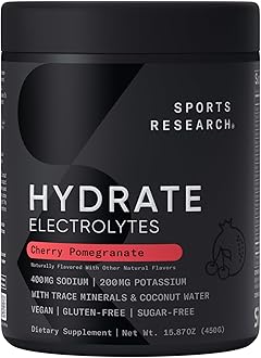 Hydrate Electrolytes Powder - Sugar-Free & Naturally Flavored with Vitamins, Minerals, and Coconut Water - Supports Hydration - Cherry Pomegranate - 90 Servings