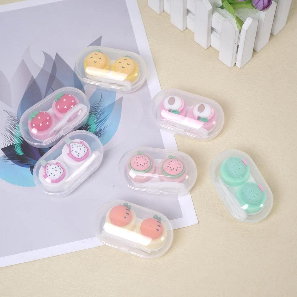 IUAQDP 7 Stück Kontaktlinsenbehälter, auslaufsicher, niedlich, bunt, Obst, Einweichbehälter mit Pinzette, Stiftentferner, Mini-tragbarer Kunststoff-Klarsichtkontakt-Organizer für Reisen und Zuhause