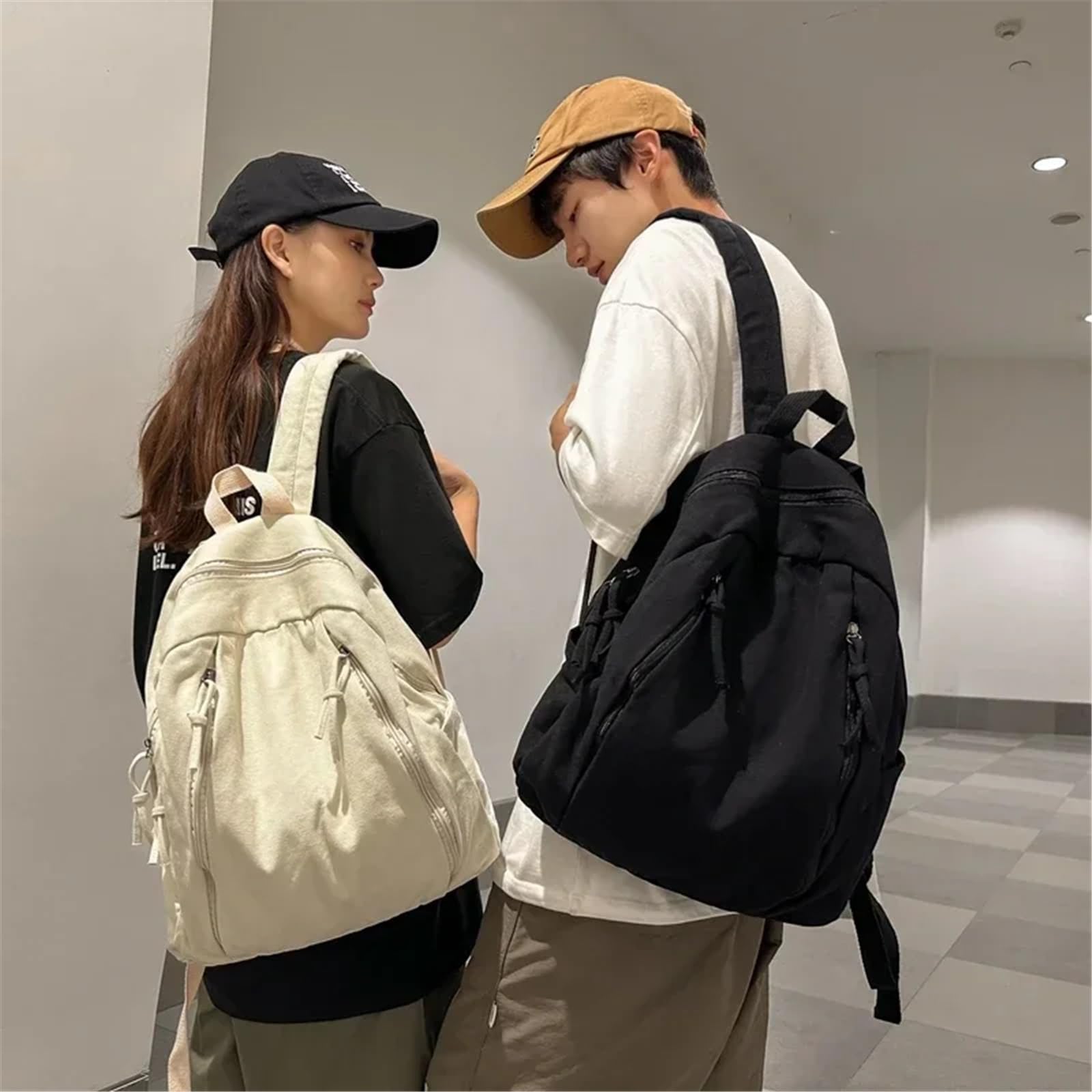 Zaino in tela stile cool da donna, tinta unita, unisex, ad alta capacità, for studenti universitari, ragazze e ragazzi.