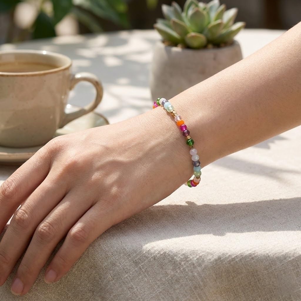 Chakra Healing Crystal Beaded Bracelets for Women Colorful Natural Healing Stones Beads Stack Elastic Gemstone Anxiety Bracelet Handmade Trendy Jewelry Energy Spiritual Gifts for Women - Image 3