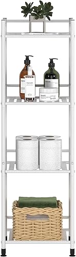 Miniatura 5 de TZAMLI Estantería de 4 niveles, estantes de almacenamiento independientes para baño, estante de almacenamiento de metal resistente para espacios