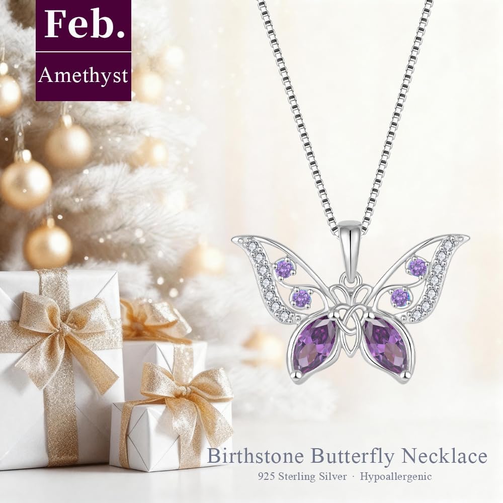 Butterfly Necklace for Women,925 Sterling Silver Celtic Knot Birthstone Pendant Necklace Hypoallergenic Jewelry for Women - Image 2