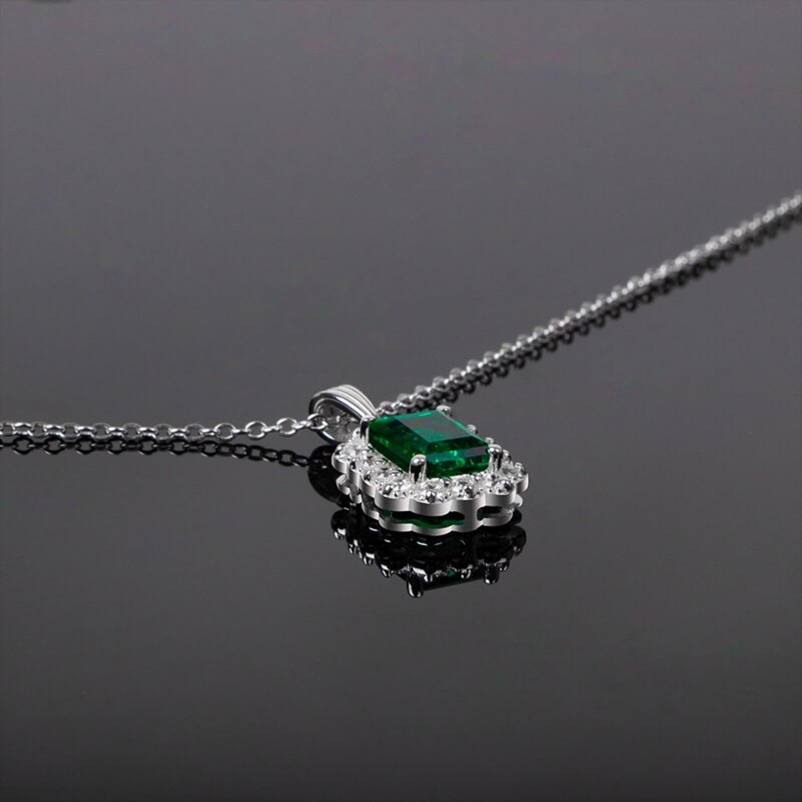 Collana con Ciondolo Smeraldo A Forma di Rettangolo da 1,5 Carati Gioielli in Argento Sterling 925 per Fidanzamento da Donna