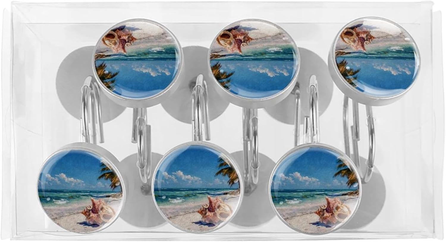 12PCS Conch Beach Seaside (2) Shower Curtain Hooks Metal Rust Resistant Decorative Shower Curtain Hooks Bathroom Decorations