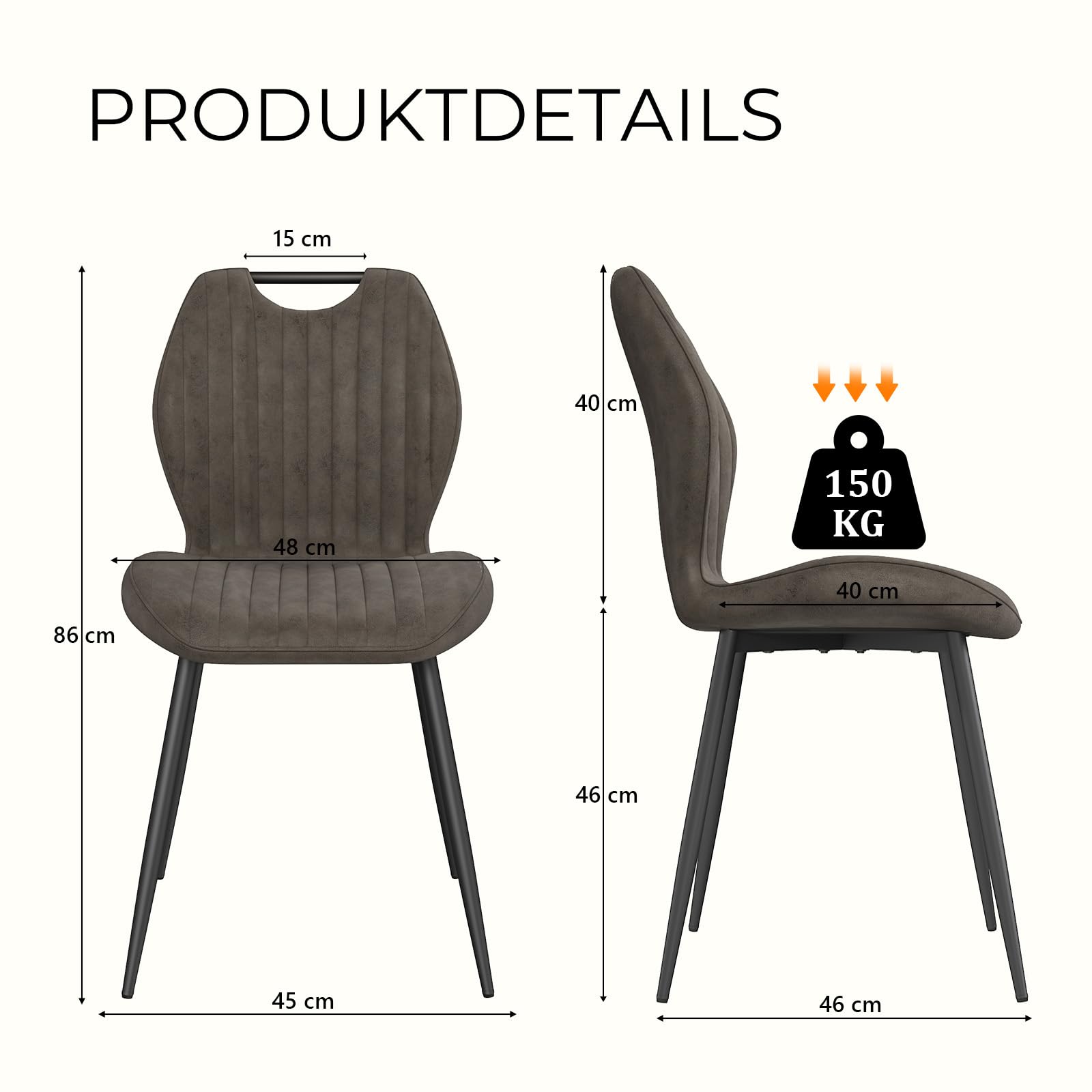 LEWE Esszimmerstühle 4er Set, Küchenstühle, Stoff-Polsterstühle, Taupe