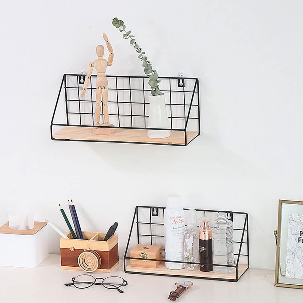 JSEIAJB Wooden&Iron Wall Shelf Organizer Holder Kitchen Supplies Hanging Storage Cabinet Organizer For Home/Bathroom(Onecolor)