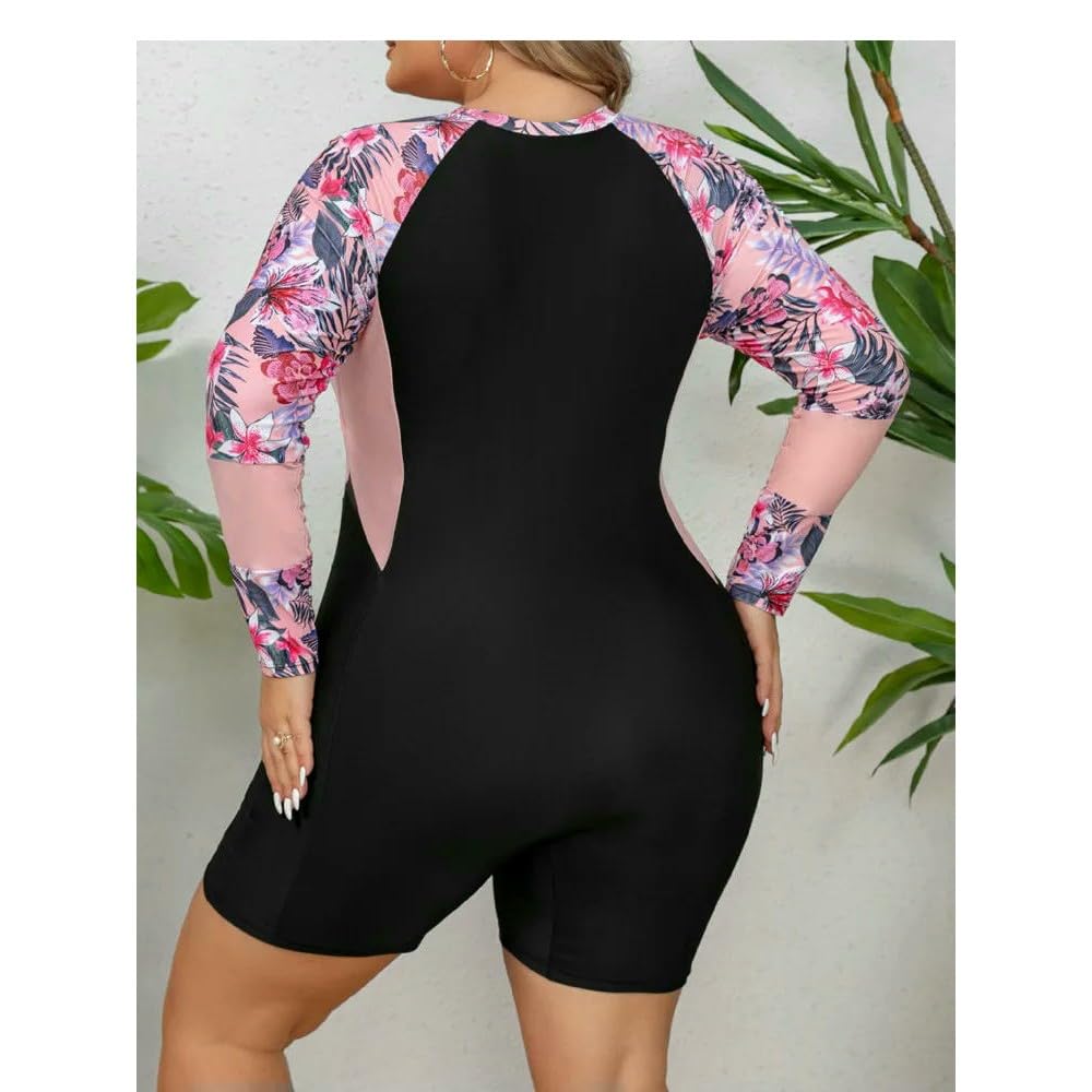 GLDFW Patchwork Plus Size Stroje Kąpielowe Kobiety Długi SLeeve Duży Jednoczęściowy Strój Kąpielowy Damski Stroje Kąpielowe Curvy Pulchny Strój Kąpielowy