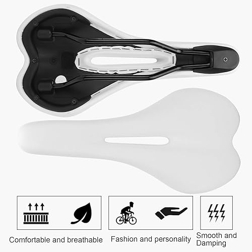 Miniatura 2 de Keenso Sillín de bicicleta de carretera, universal ordinario hueco silla de montar de bicicleta de montaña asiento cómodo cojín ciclismo (blanco)