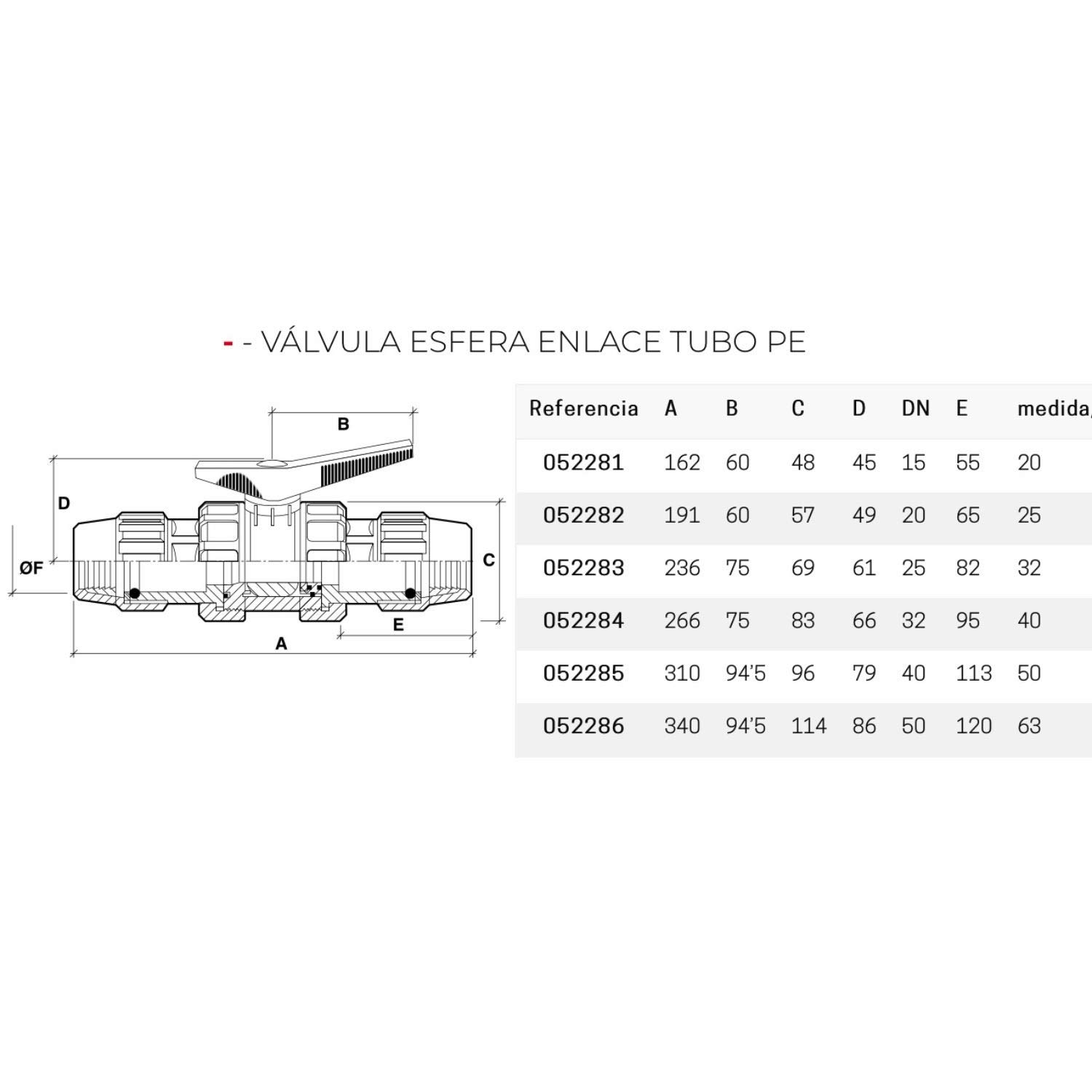 Jimten 52286 - Válvula esfera pvc desmontable 63 enlace tubo poliester