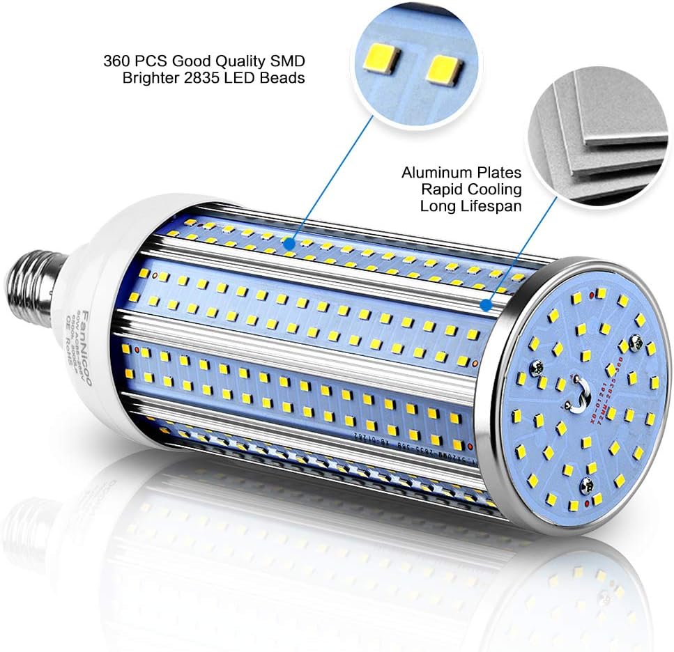 E39 80W LED Corn Light Bulb， 800W Equivalent 8000 Lumen 6500K Large Area Cool Daylight White for Outdoor Indoor Garage Warehouse Workshop Street Factory Backyard E39/E40&E26/E27 (E39/E40&E26/E27)
