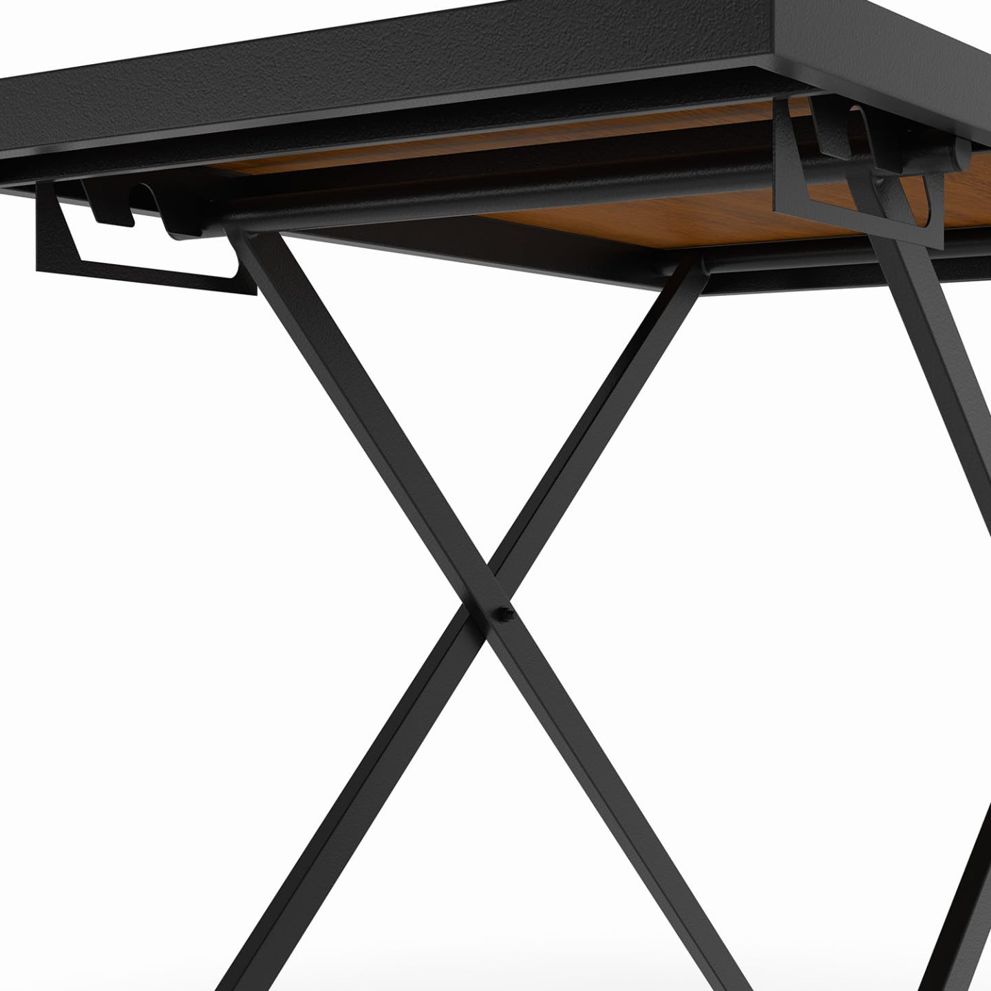 Table de Jardin à Hauteur réglable 3 Positions Olie 100 cm Métal Noir Plateau Effet Bois