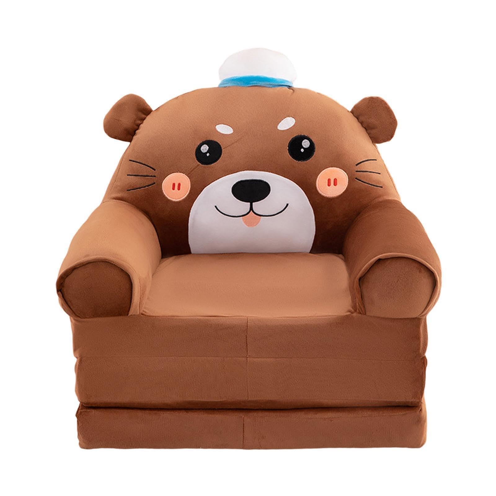 Pillow Listing 2-in-1 Folding Children's Sofa Backrest Armchair for Cozy Lounging and Play Cartoon Lazy Seating without Filling or Core (Coffee, 120x55x20cm)