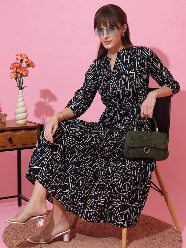Image of Sheetal Associates Women's Casual 3 /4 Sleeve Crepe Fit and Flare Dress| Comfortable Relaxed Fit Summer Party Dress