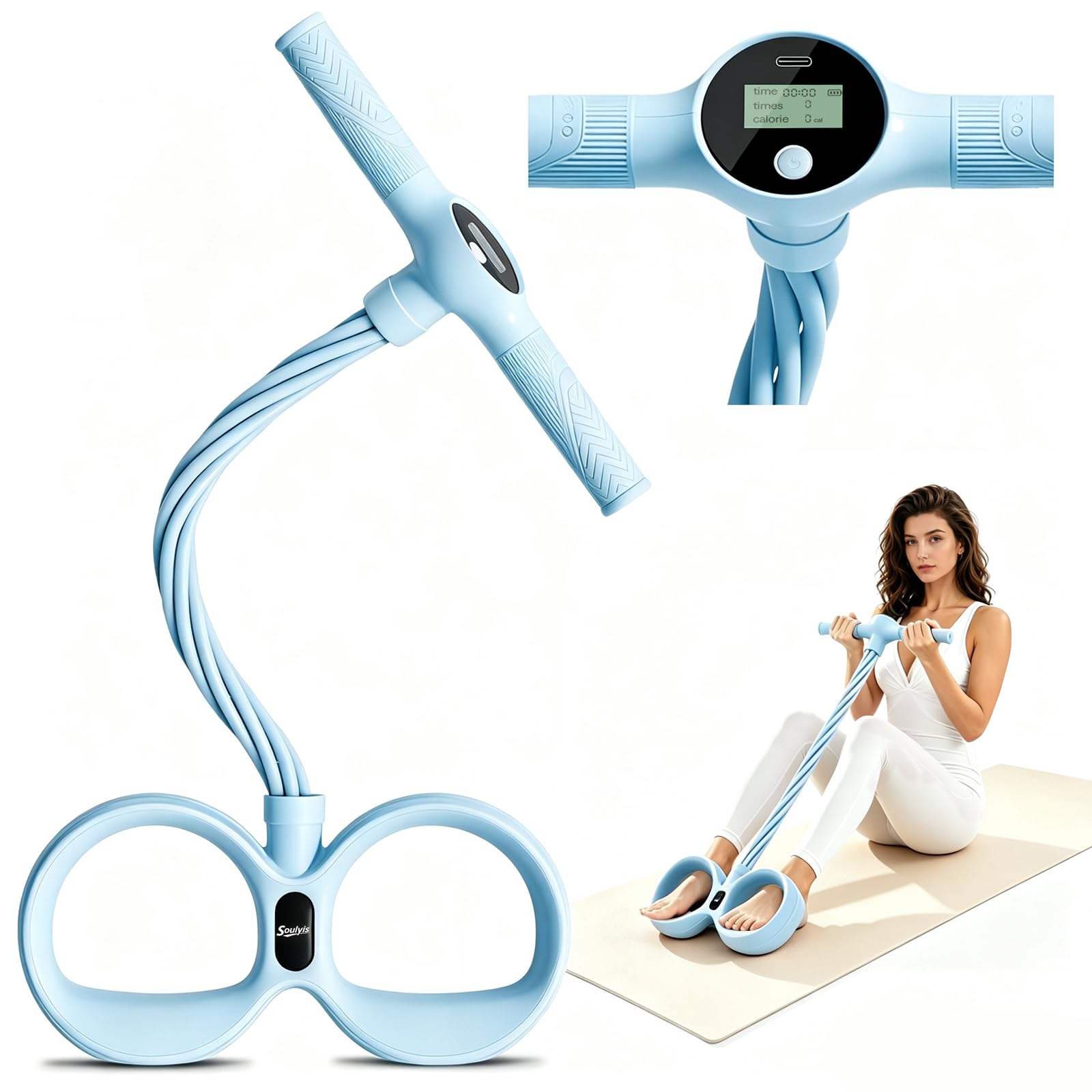 Pedal Resistance Bands with Handles, 6-Tubes Multifunction Pedal Resistance Band, Natural Rubber Foot Pedal Resistance Bands, Fitness Bands for Abdomen, Waist, Arm, Leg, Pilates Blue