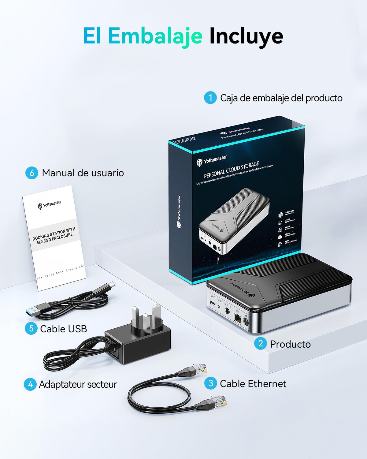 Yottamaster Servidor NAS Enclosure para 2.5" HDD/SSD SATA, Conexión Almacenamiento red NAS a Través Aplicación, Copia Seguridad Automática, Cubierta Magnética, Instalación sin Herramientas (Sin Disco)