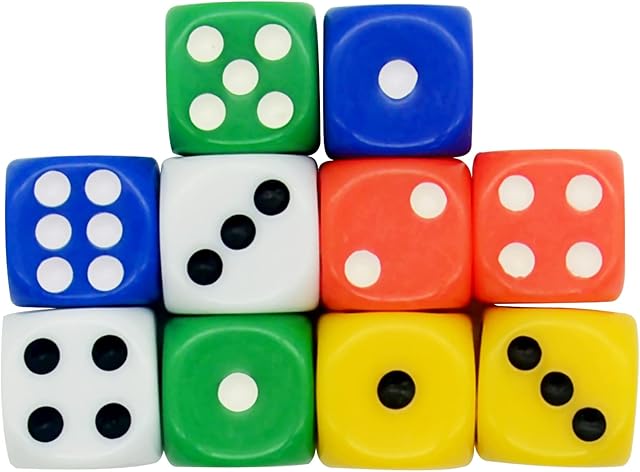 1.4cm Six-Sided Dice,10Pcs Eco Friendly Dice,5 Colours Acrylic Dice Gaming Dice Standard Six Sided Decider Board Game Dice,Great for Board Games, Dice Games, Math Games