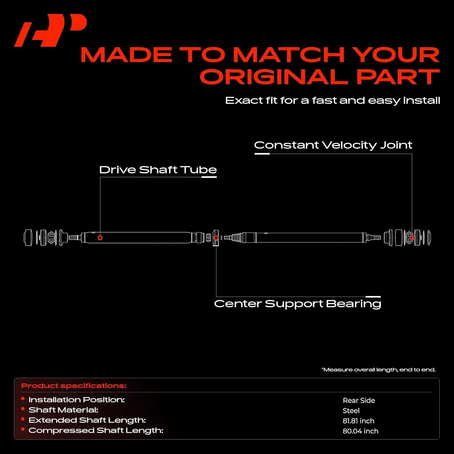 A-Premium 80.04"-81.81" Rear Complete Drive Shaft Driveshaft Assembly Compatible with Ford Edge & Lincoln MKX 2007-2014, [AWD 2.0L 3.5L 3.7L], Prop Shaft, Replace# DT4Z-4R602-A, 7T4Z4R602A, DT4Z4R602A