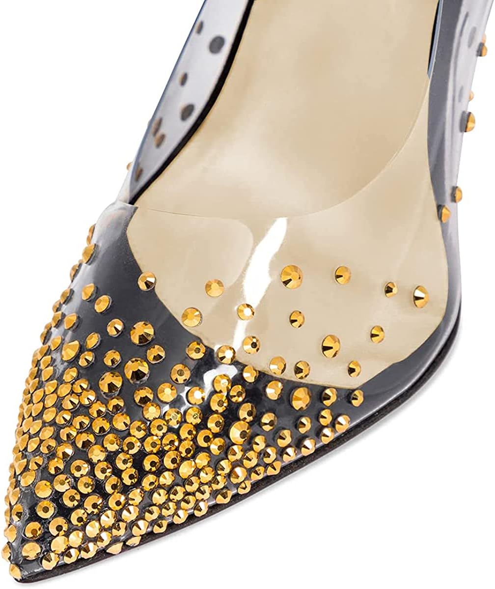 FSJ Women Studded Pointed Toe Transparent Pumps High Heels Shoes with Cute Bowknot US Size 4-15 M - Image 3