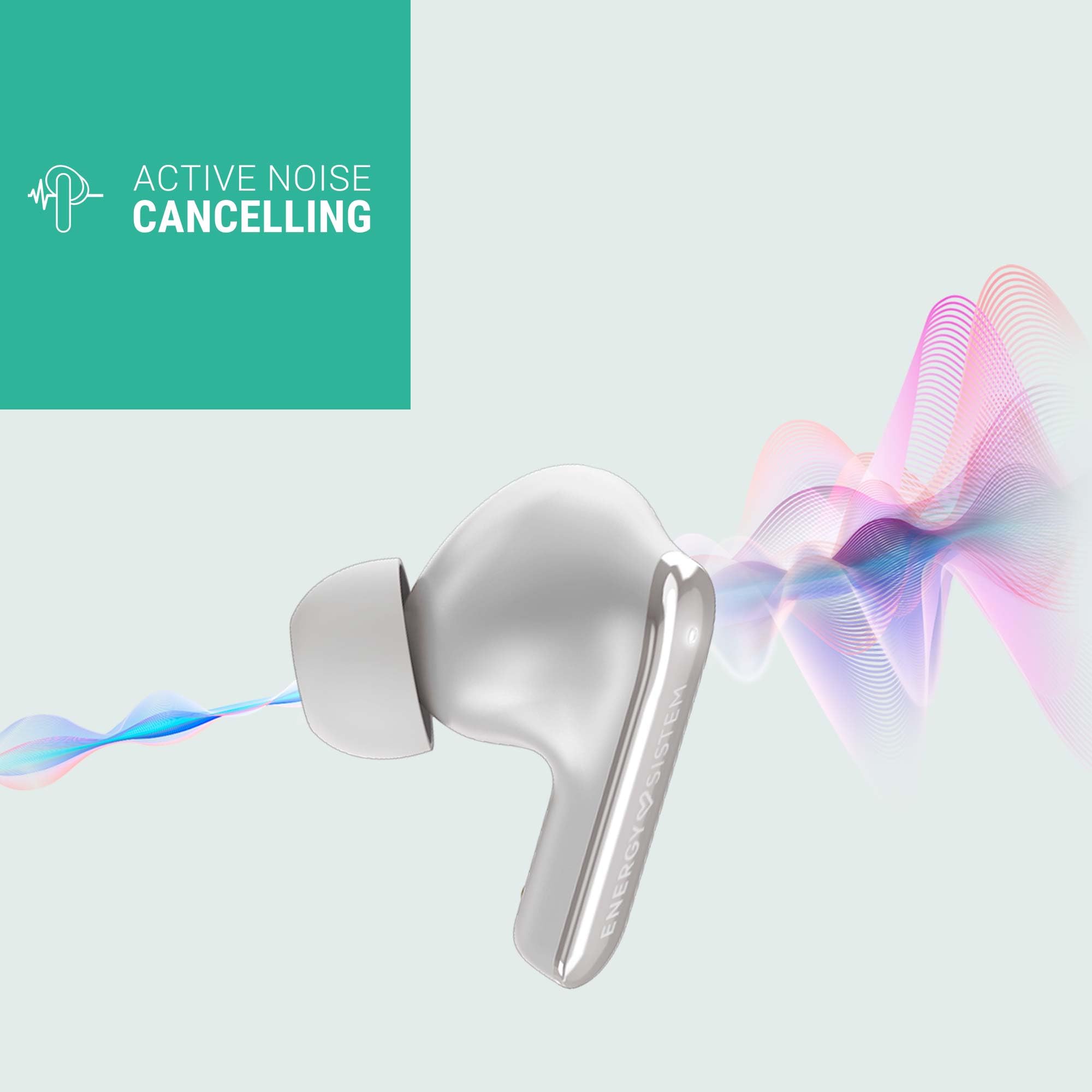 Energy Sistem Serenity ANC Ultra – Zestaw słuchawkowy Bluetooth z hybrydową redukcją szumów ANC do -35 dB, 25h baterii, ładowanie bezprzewodowe Qi, wodoodporność IPX4 i wykonane z tworzywa sztucznego