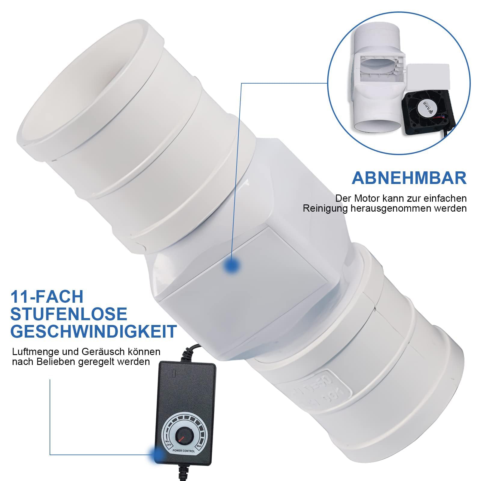 Rohrventilator 2'' Kanalventilator Klein Abluftventilator Badlüfter Mischdurchfluss Rohrlüfter für Büro, Bad, WC, Küche, Gewächshaus, Ø50mm, 36m³/h
