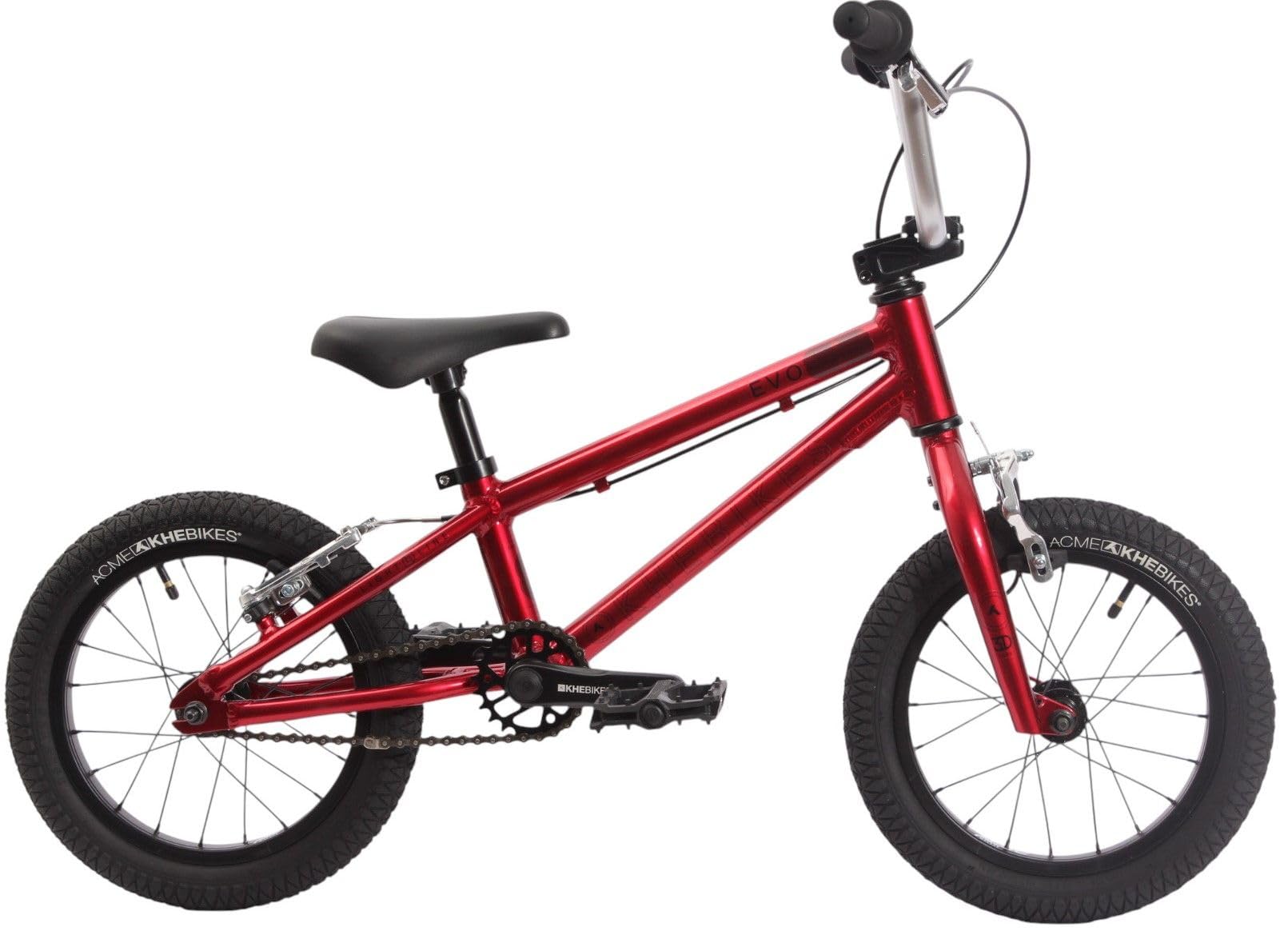 KHEbikes KHE EVO LL 14 Zoll BMX Bike 2025 – 7,5kg leicht, Aluminiumrahmen & Lenker, V-Bremse hinten, breite Reifen, für Kinder ab 95 cm – Freestyle BMX für Street, Pumptrack & Race – Rot