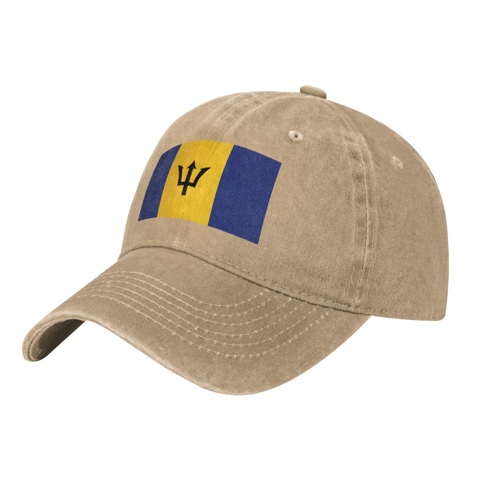 Beirijl Unisex Natural Flag Of Barbados Washed Cowboy Baseball Cap For Adults - Stylish And Breathable Hat With Adjustable Strap, One Size