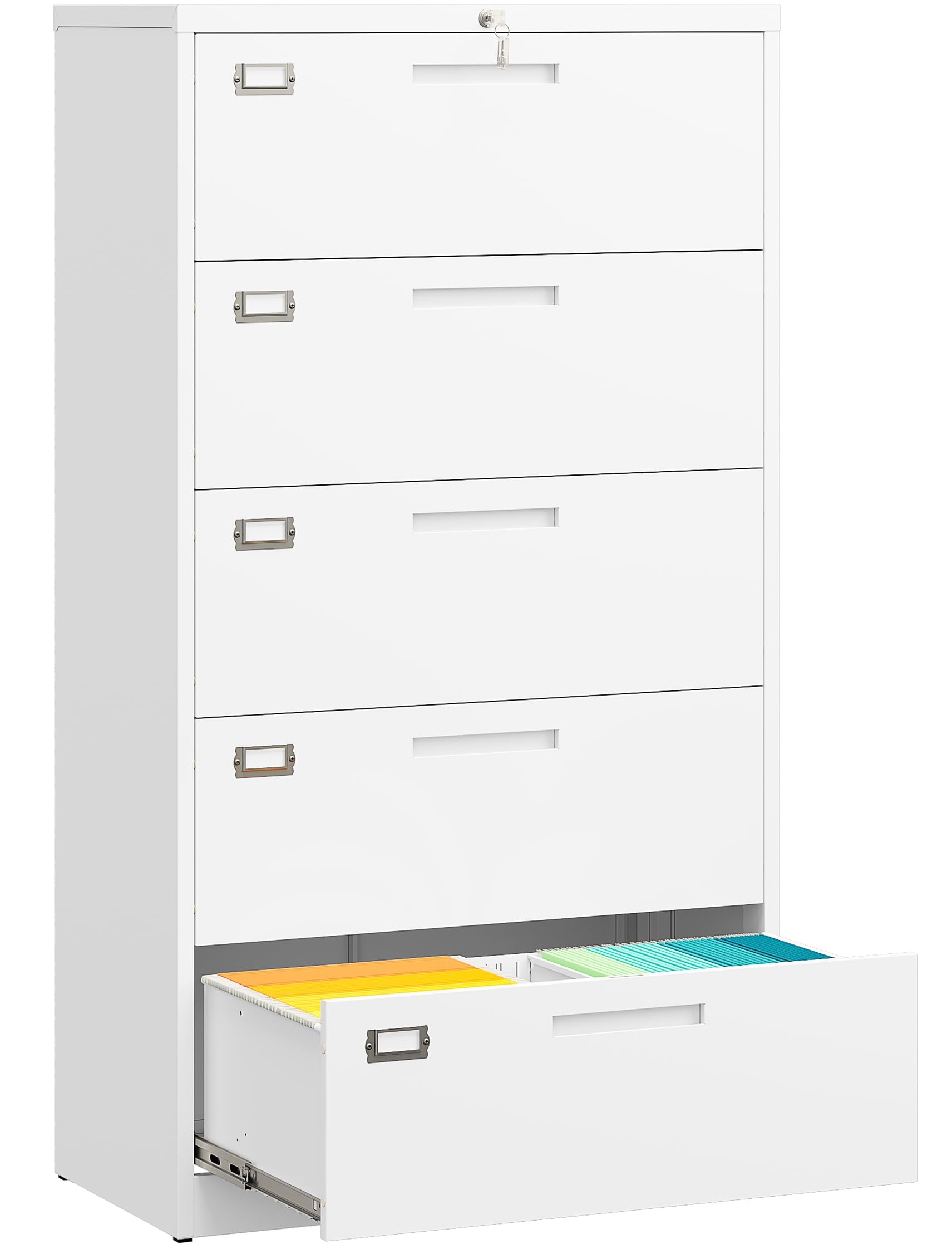 SISESOL 5 Drawer Lateral File Cabinet with Lock,White Lateral Filing Cabinet,Horizontal Metal Filing Cabinets,Large Locked Wide Five Drawer File Cabinets for Office Home,Fit A4/F4/Letter/Legal File