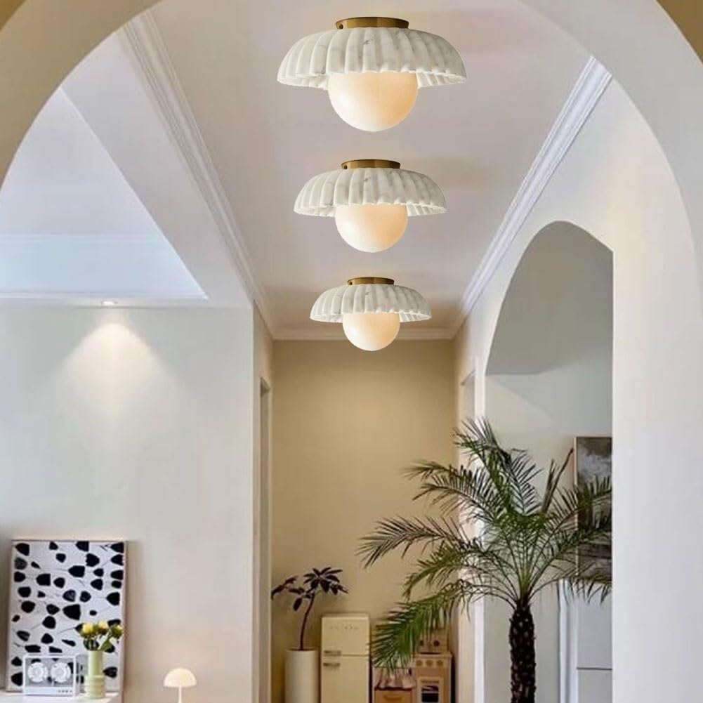 Nordic Home Farmhouse Bar Ceiling Lamp Close to Ceiling Light Fixtures Nordic Fluted Marble Ceiling Light Semi Flush Mount for Corridor Cloakroom Porch Bedroom Foyer Coffee Shop Art Display