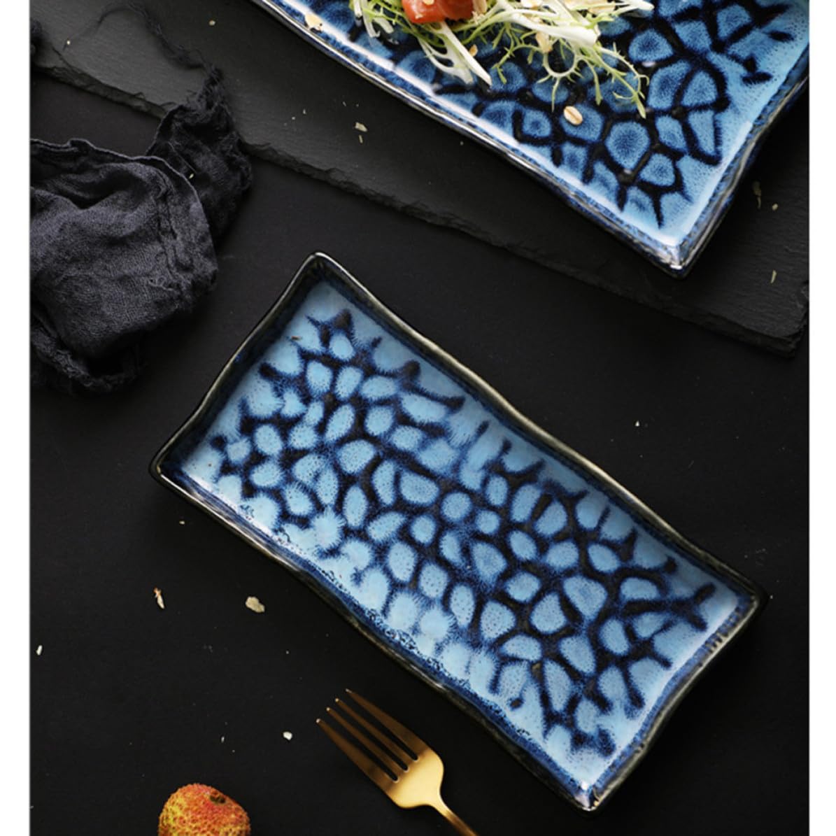 Assiette à Sushis en Relief, de Pâtes en Céramique Bleue Ambiance Noël