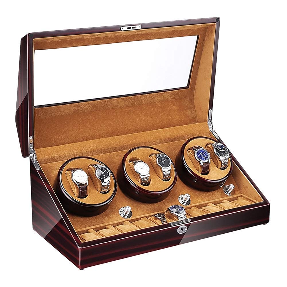 MYUYEE Automatic Watch Winder 6+10 Super Quiet Motor With Led Backlight Watch Winder Box Piano Paint Exterior 4 Rotation Mode (G-A)