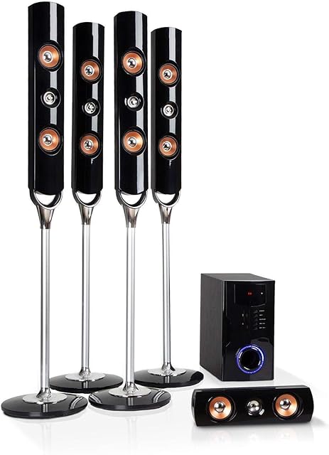 auna Areal Nobility - 5.1 Surround Sound System, Speaker System with 145W RMS, Home Cinema Sound System, 6.5" Sidefiring Woofer, Bass Reflex, 5 Sat Speakers, Bluetooth, USB, AUX, 2 Mic Connections
