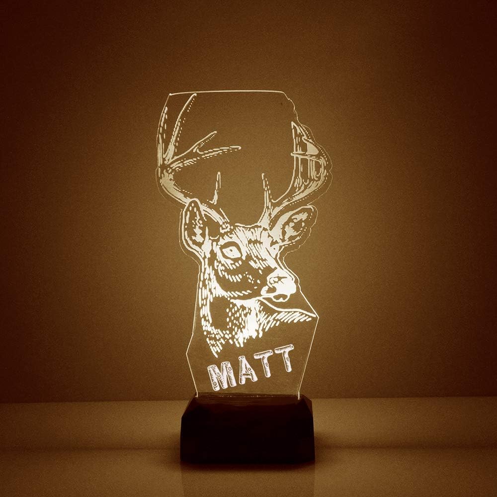 Custom Deer Buck LED Sign Night Light Lamp with Remote, Light Up Display with Personalized Name or Image, Customized, Made in the USA, Clear Acrylic Home Decor Design with 16 Colors, 4 Modes