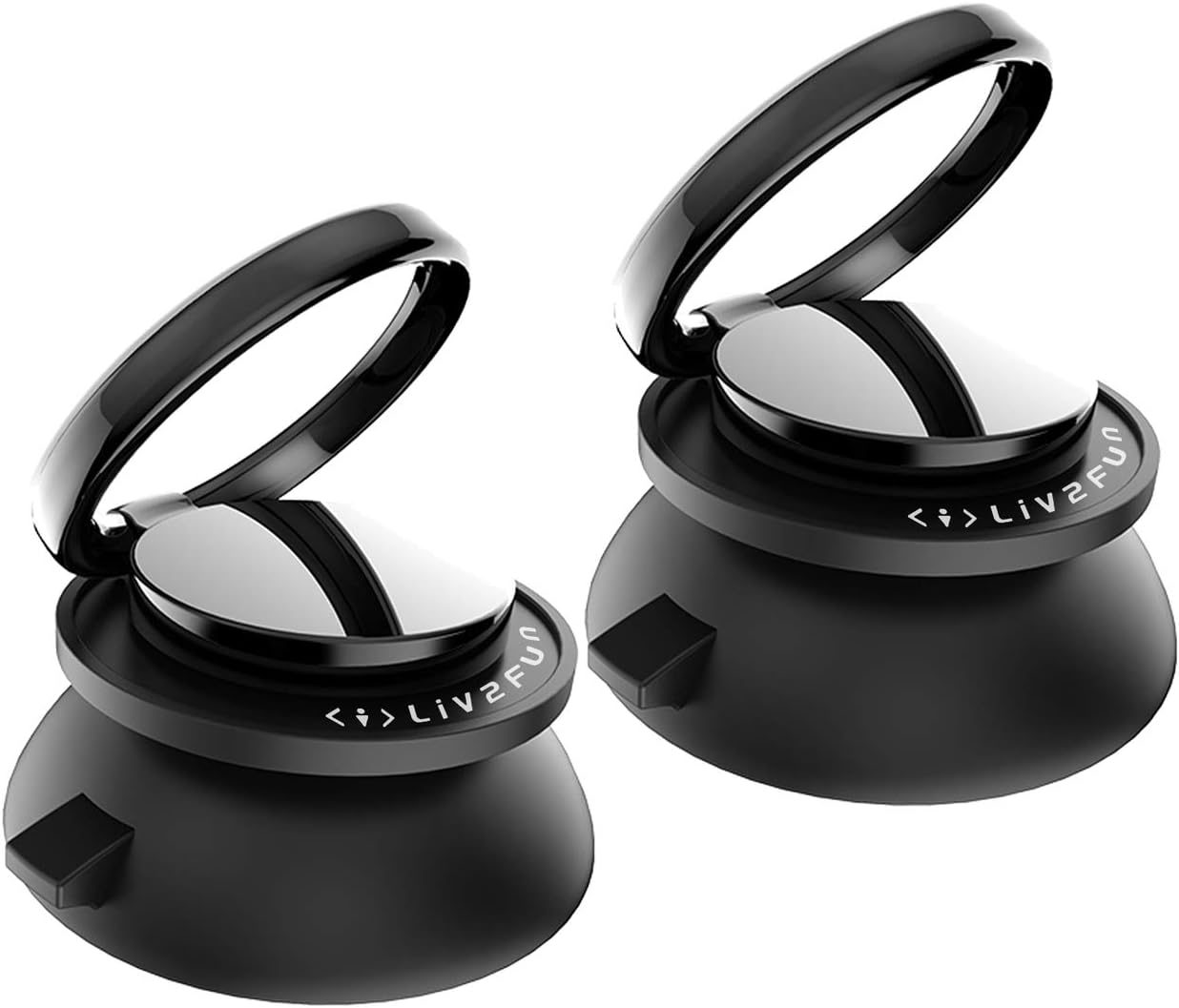 Liv2Fun Phone Ring Holder, Detachable Collapsible Phone Grip, Removable Suction Cup Ring Stand Compatible with Magnetic Car Mount, Black (2 Pack)