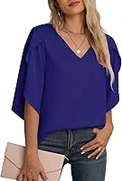Jouica Women's 3/4 Ruffled Sleeve Chiffon Blouse - Casual Flowy Summer Tops for Work, Party, Vacation