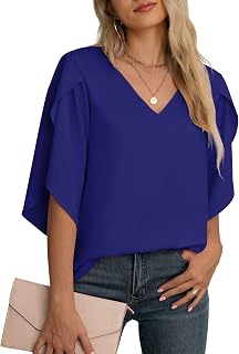 Jouica Women's 3/4 Ruffled Sleeve Chiffon Blouse - Casual Flowy Summer Tops for Work, Party, Vacation